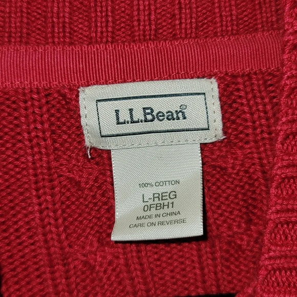 L.L. Bean red cable knit zip up sweater - Picture 3 of 4